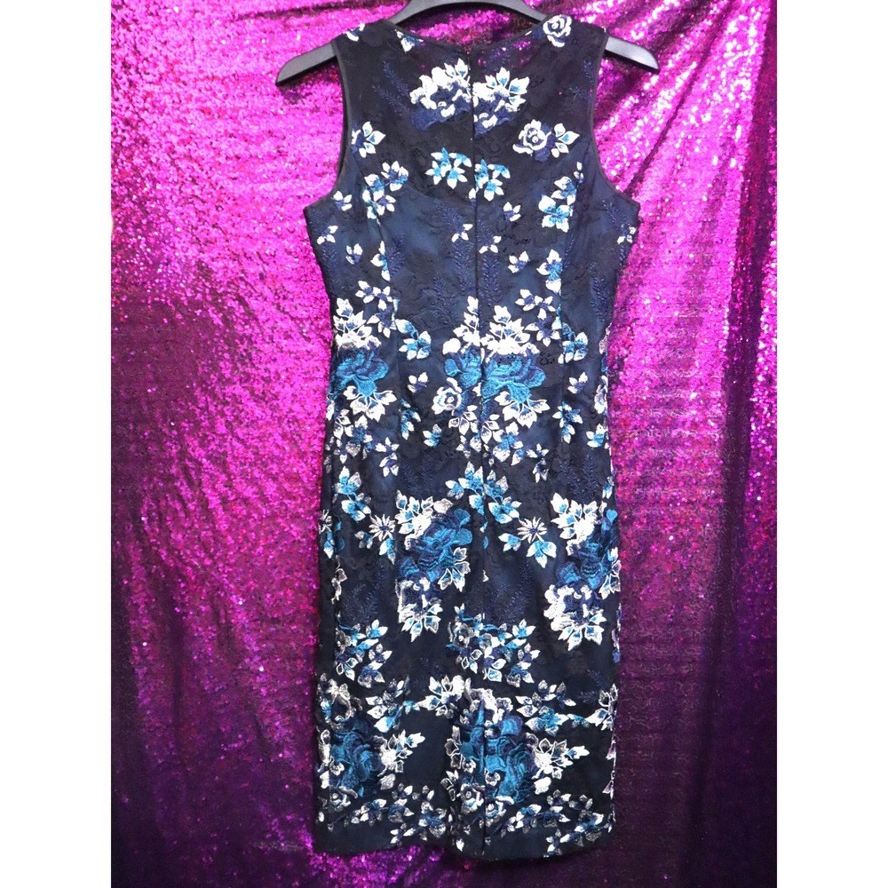 Black Blue Floral Embroidered Mesh Shift Dress 4 White House Black Market Women - Picture 6 of 8